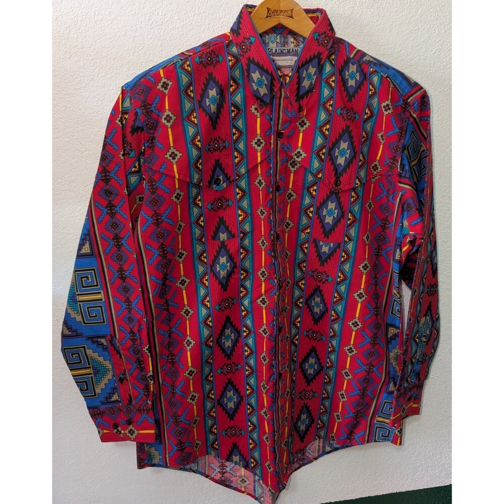 Plainsman Western Aztec Shirt Men's 17-17.5 Tall Long Sleeve Southwest (111m)